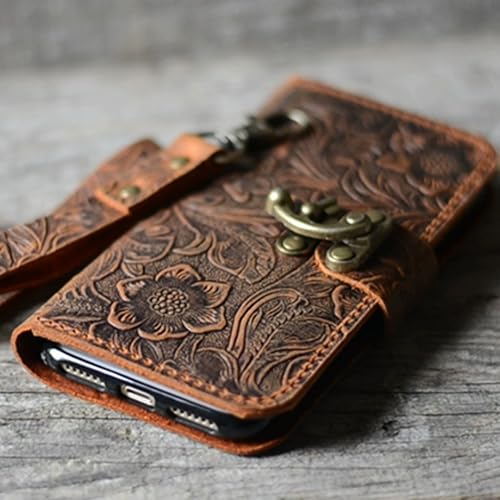 Miniatura 6 de Handmade Genuine Leather Wallet Case for iPhone 17 Pro Max 17 air 16 Case for iPhone 15 Plus 15 pro 14 16e Cover with Wristlet Brown