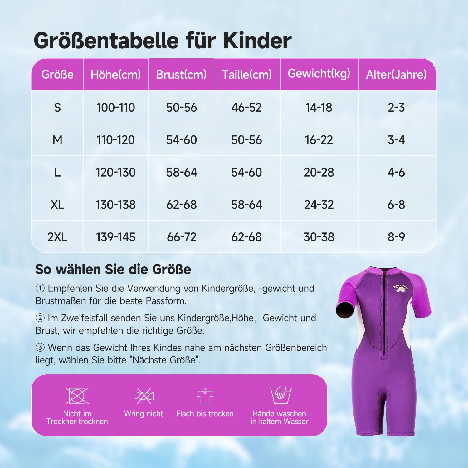 Kinder Neopren Shorty 2,5 mm mit Frontverschluss, UV‑Schutz 50+ wärmender Nassanzug für Jungen und Mädchen zum Baden Planschen Schnorcheln Surfen am See, Meer und Strand