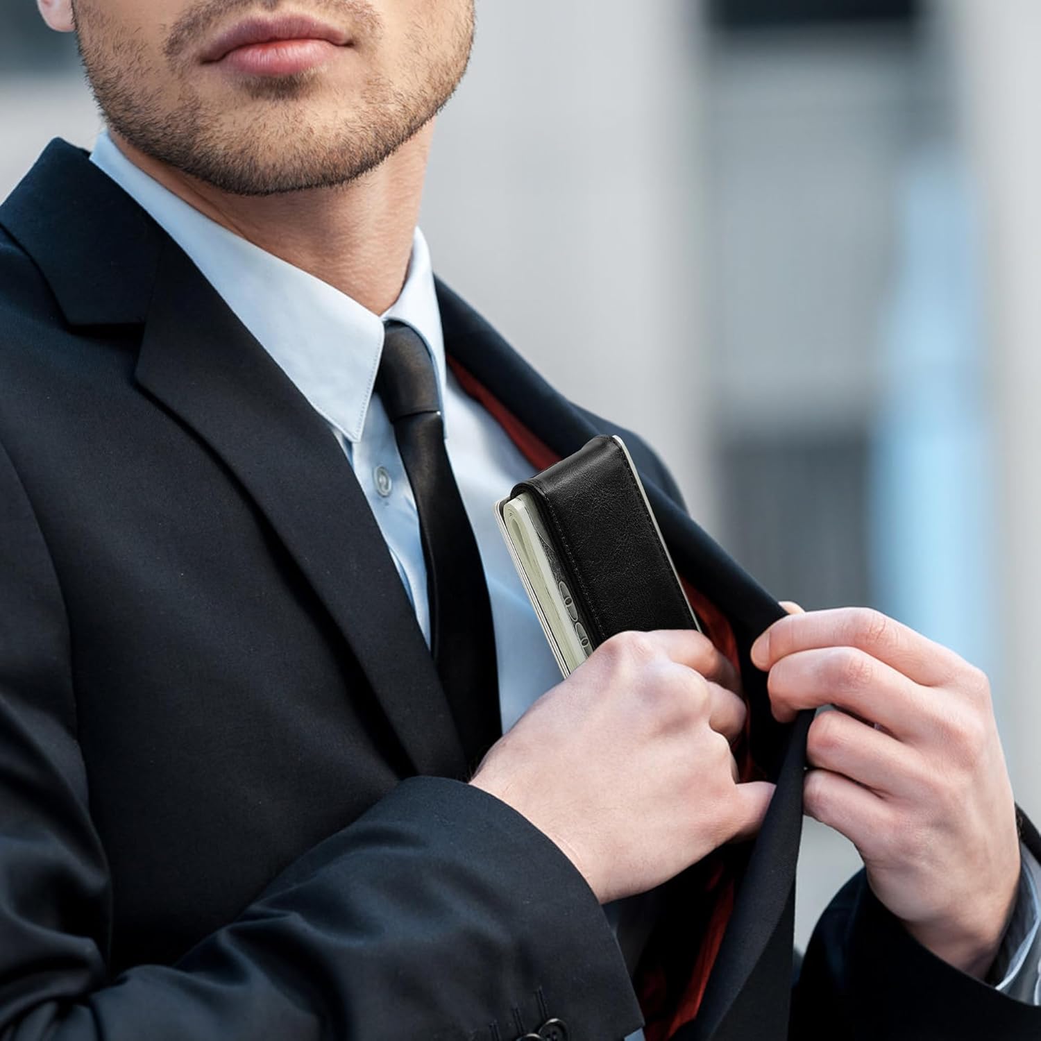 Magnetic Money Clip for Men Leather Money Clip with elastic band Slim Money Clip Holds 5 credit card and10 Bills - Image 3