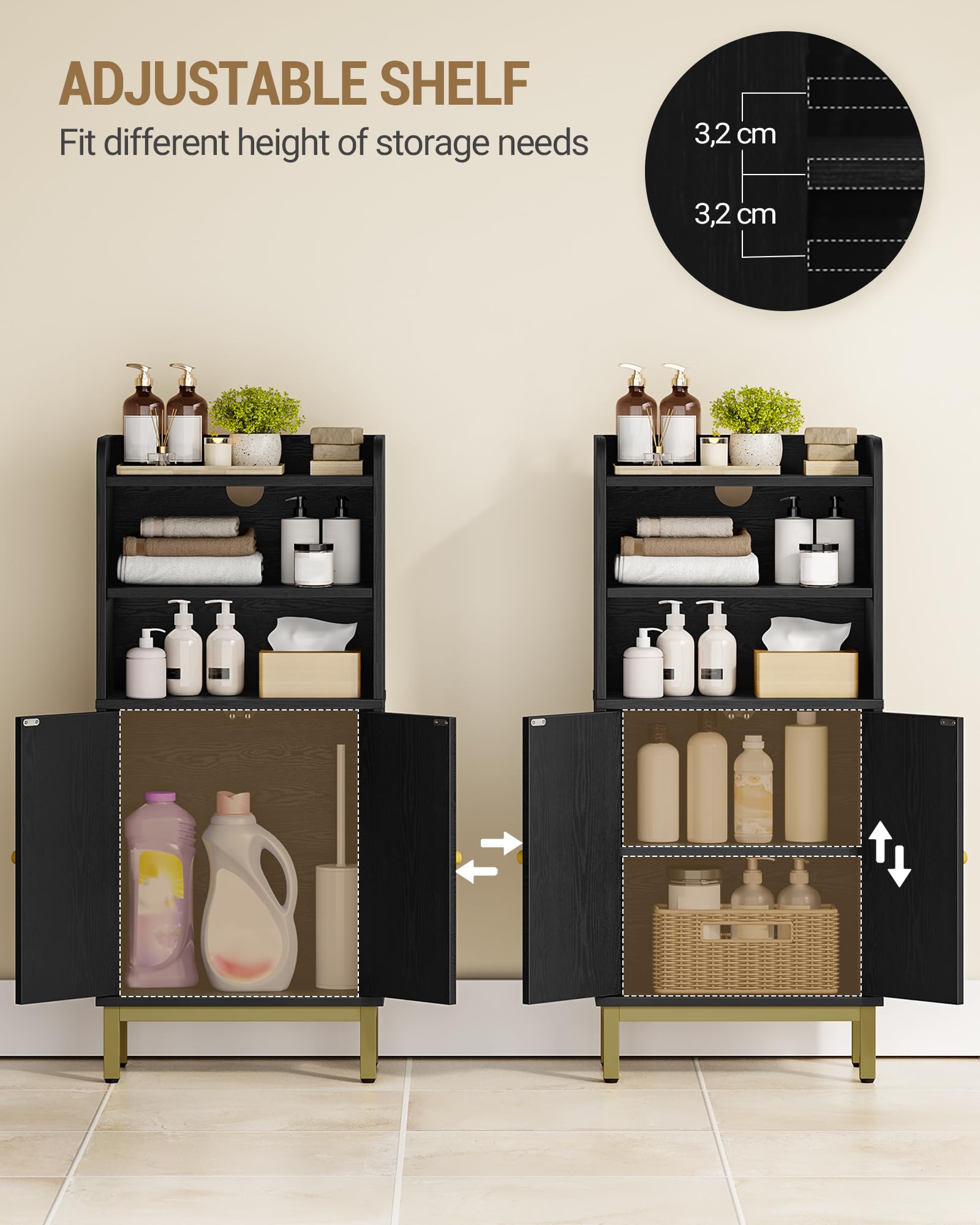 Hzuaneri Armoire De Salle De Bain, Armoire De Rangement Avec 2 Tiroirs