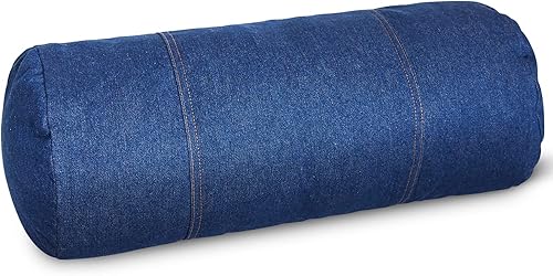 Karin Maki - Almohada redonda de mezclilla para espalda baja, rodillas y cuello, almohada cilíndrica decorativa, 9 x 21 pulgadas, azul