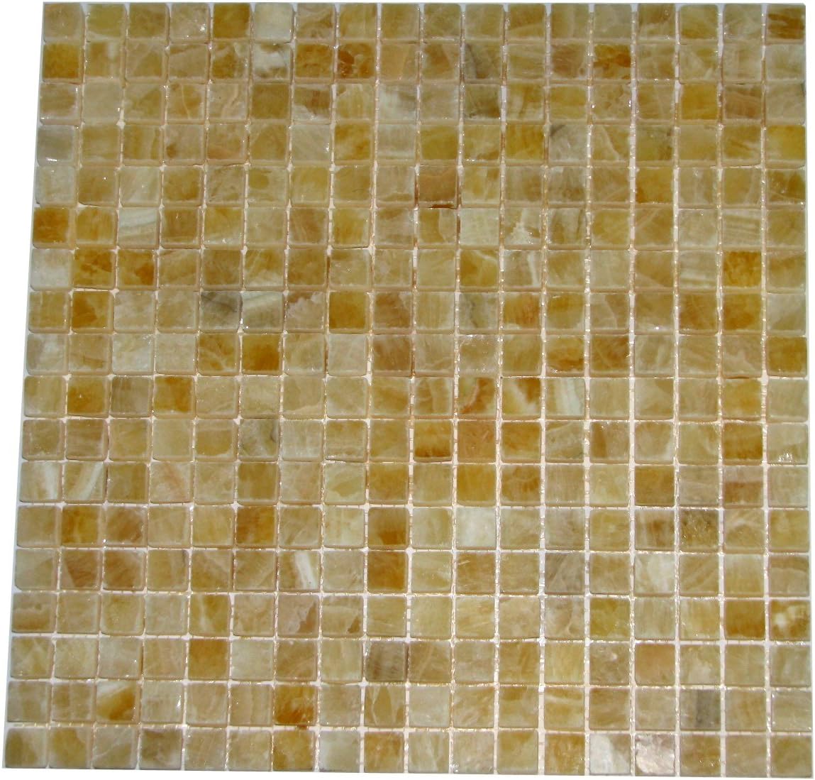 5/8 x 5/8 Premium Quality Honey Onyx Polished Mosaics Meshed on 12" X 12" Sheet for Backsplash, Shower Walls, Bathroom Floors