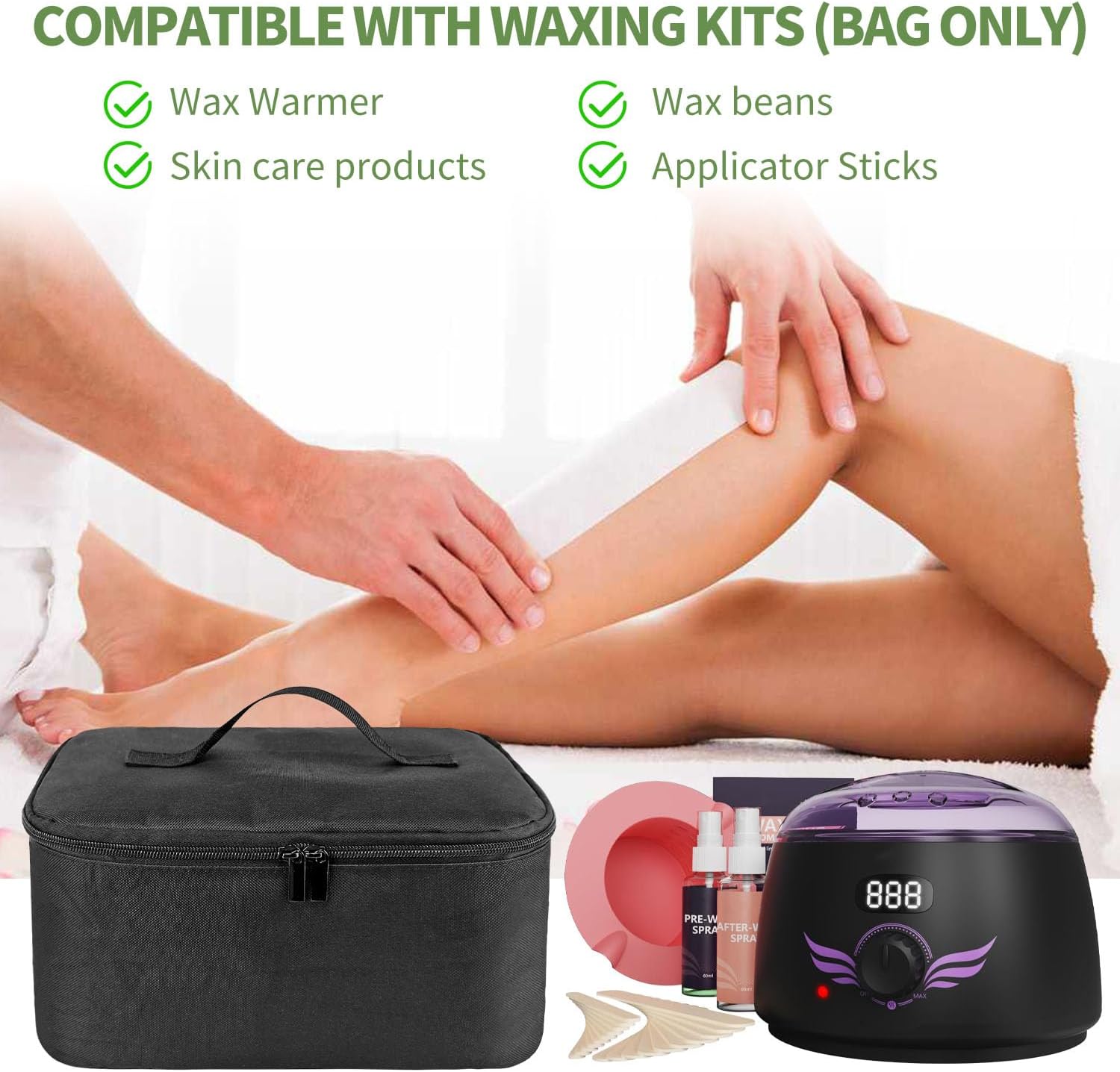 Boczif Waxing Kit Carry Bag, Wax Warmer Organizer Bag for Hair Removal Storage Bag, Wax Tool Bag Portable Travel Bags for Hotel Makeup Brush