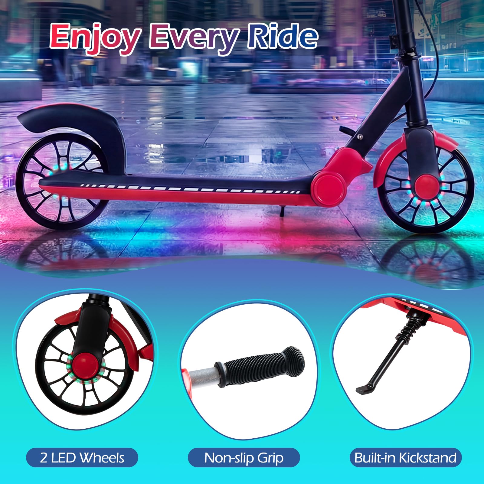 FANTASK Trottinette Pliable avec 2 Roues Lumineuses et réglage en Hauteur
