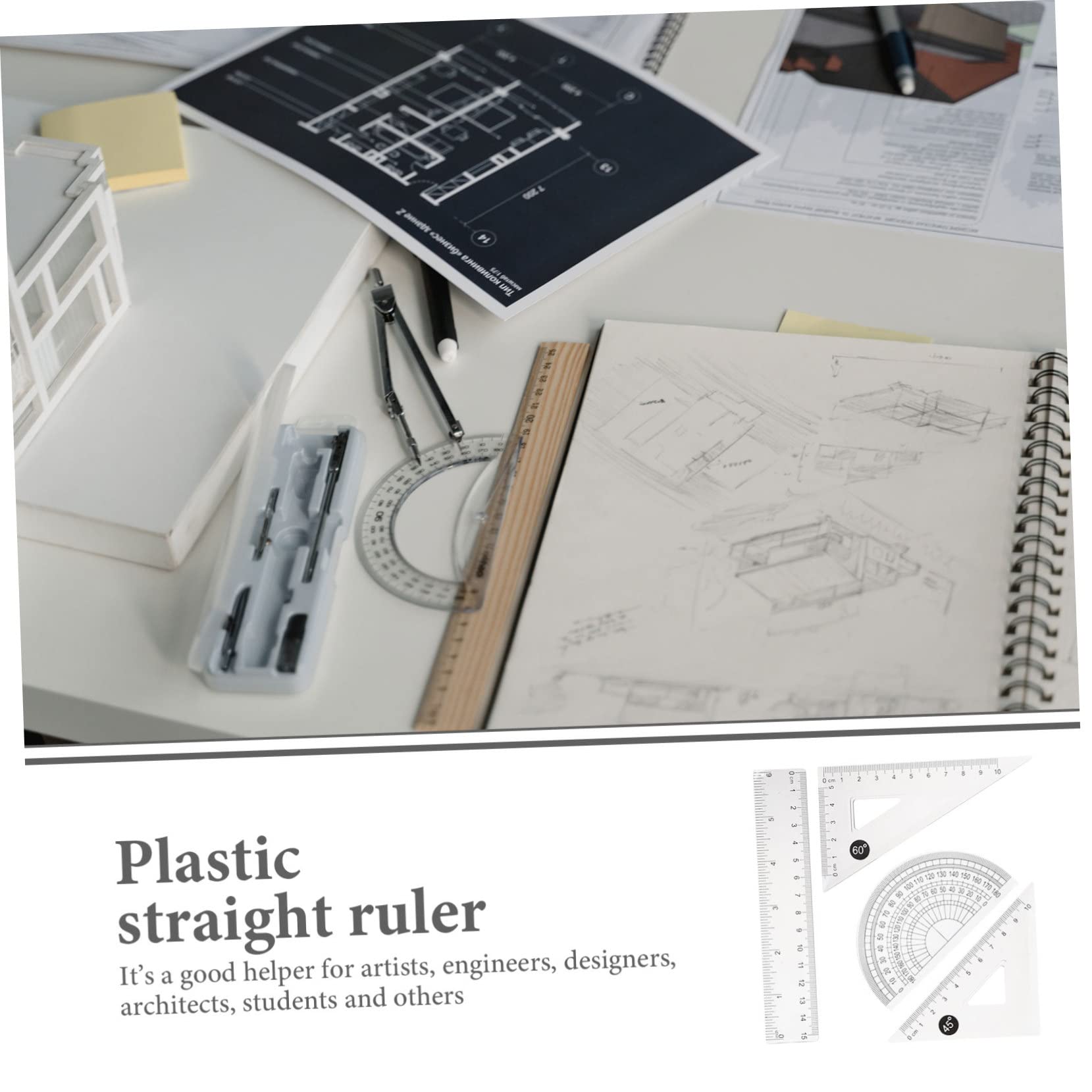 20 Set Righello trasparente da 15 cm righello curvo righello di matematica multi - Righello ergonomico righello triangolare goniometro per la geometria plastica Transparent