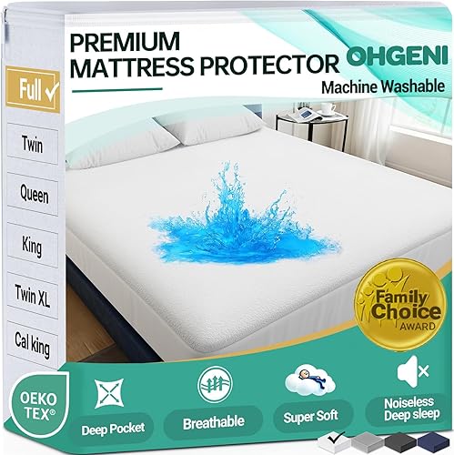 Miniatura 30 de OhGeni Protector de colchón 100% impermeable, tamaño King gris, sábana ajustada con bolsillos profundos, 6"-18", material suave transpirable y sin