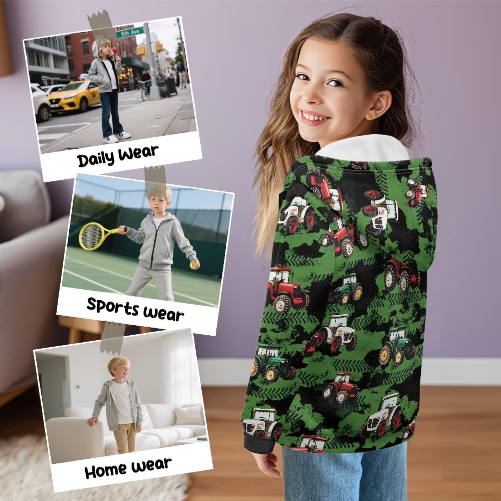 Coloranimal Pynewomyt - Sudadera con capucha y cremallera para niños de 6 a 13 años, de manga larga, con capucha, forro polar, con bolsillos