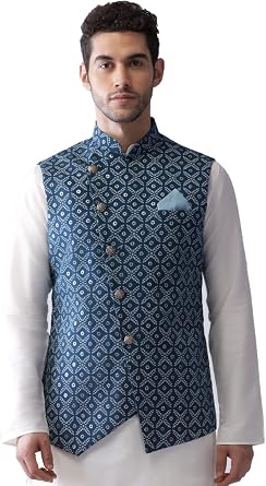 KISAH Mens Jacket - Printed Cotton - Indian Wedding Outfit for Men - Ideal for Weddings and Festivals