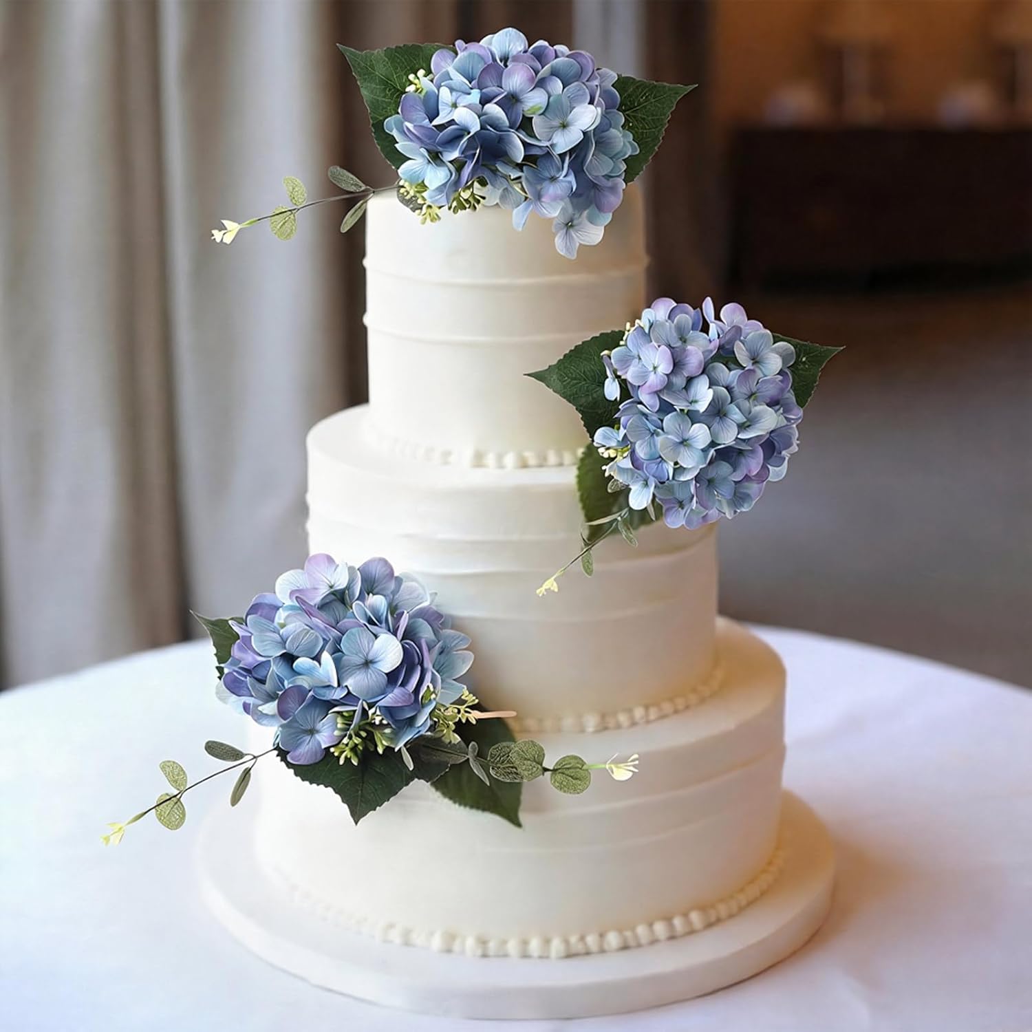 Norme 3 Pcs 7.87 Inches Pre-Made Blue Hydrangea Cake Toppers, Faux Flowers Decor for Wedding Cakes, Birthday, Baby Shower & Baptism Party Decorations, Floral Theme Cake Decor