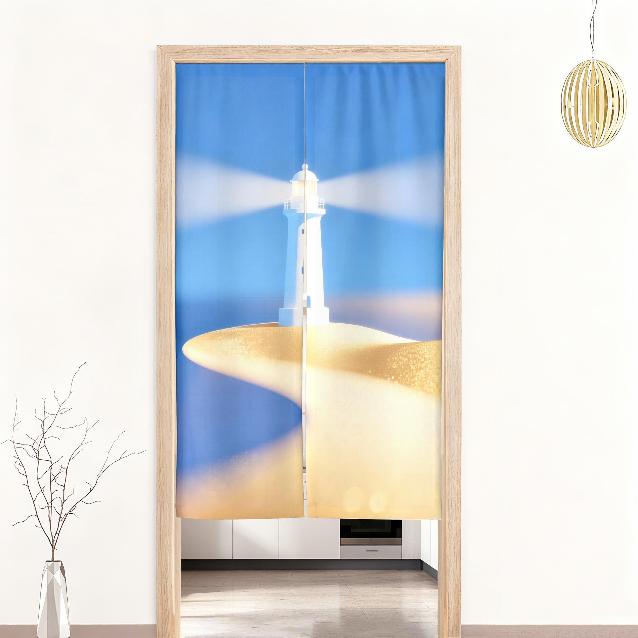 Rideaux japonais noren brise-vue bleu 85 x 150cm pour porte d'entrée