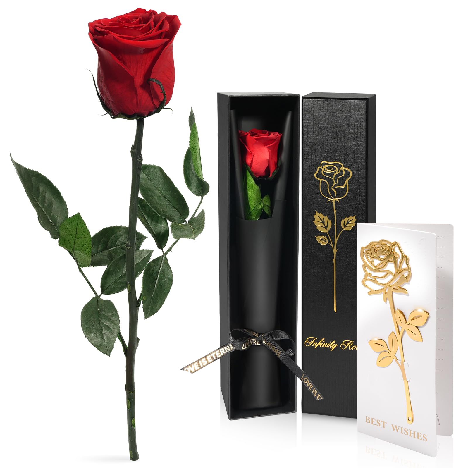 Yamonic Rosa Eterna Regalos Mujer, Rosa Eterna Natural Preservada Regalo Dia de la Madre Regalo Cumpleaños Mujer,Flores Preservadas con Tallo Regalo San Valentín Rosa Dia de la Madre