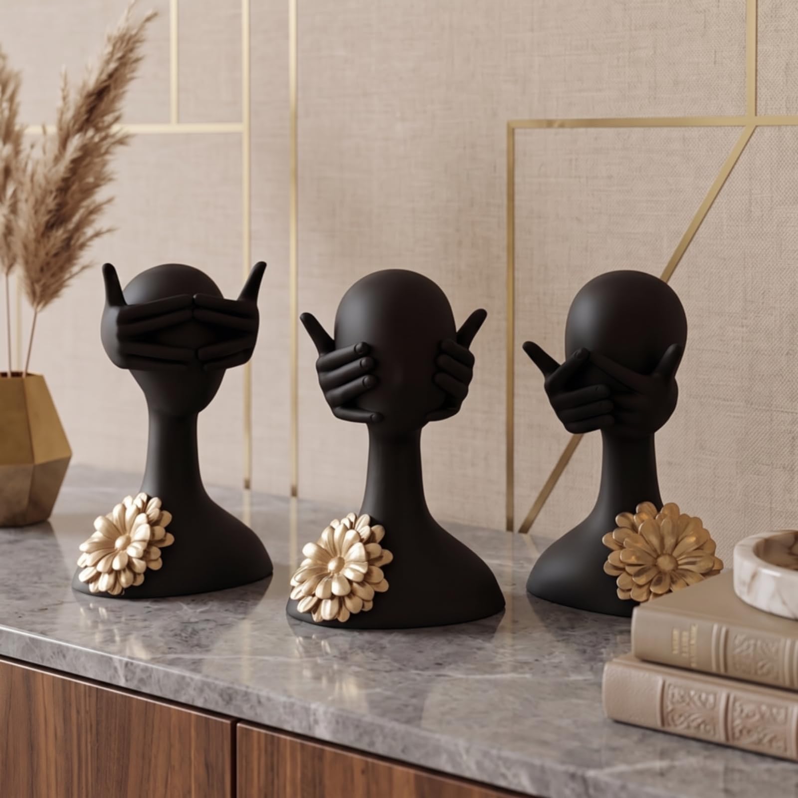 rockible Busto con Fiore Moderno Statuetta Concettuale Dorata Scultura Moderna per Amanti Del Design, Ufficio, style to 1