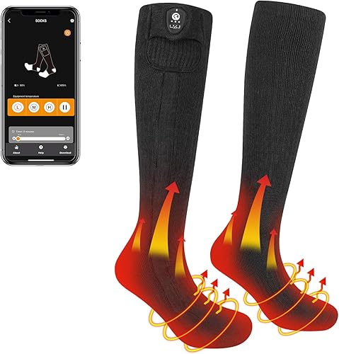 SAVIOR HEAT Heated Socks for Men & Women 2023 Upgraded - APP Remote Control Electric Thermal Socks, 7.4V 2200mAh Battery, for Snowfield Ski Hunting