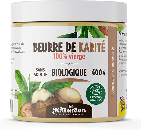 Beurre de Karité brut Bio 400 g - certifié bio - biologique - sans additifs - Non raffiné - Planète au Naturel -100% végétal - cheveux - corps - visage - pur - Végan - 1