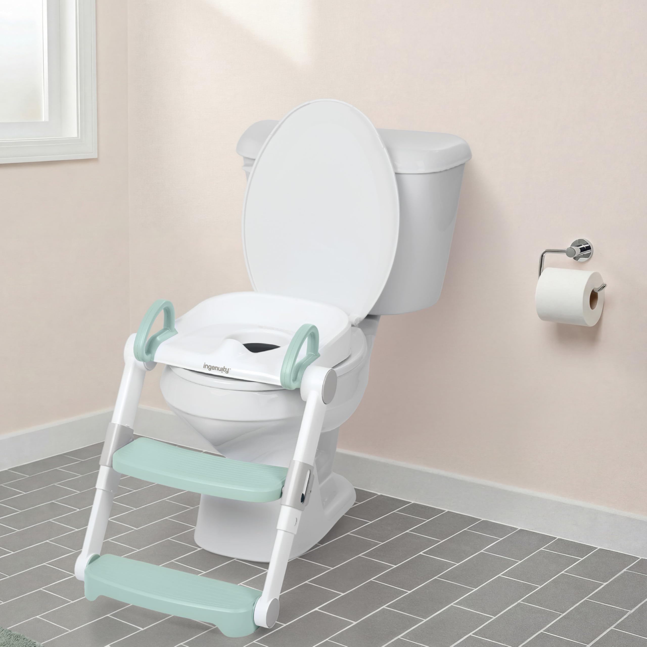 Ingenuity Siège de Toilette Pliable, Rehausseur Réglable pour Apprentissage, Se Plie à Plat pour Rangement Facile