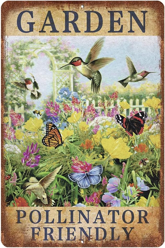 Vintage Garden Signs Pollinator Friendly Retro Yard Metel Tin Signs