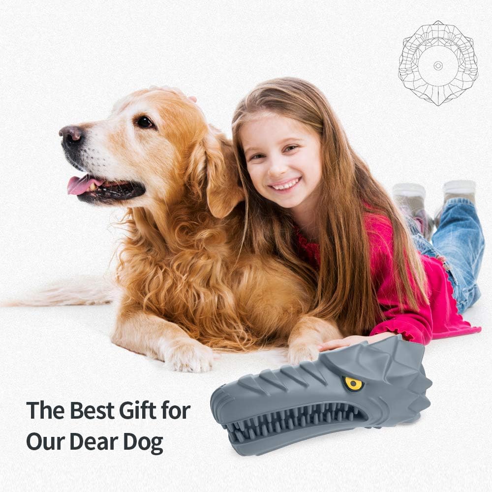 Dog Chew Toys for Aggressive Chewers Large Breed, Rubber Dog Toothbrush & Squeaky Chew Toys,Reduces Plaque & Tartar Teeth Cleaning Pet Toys, Tough Tear-Resistant Dog Toys