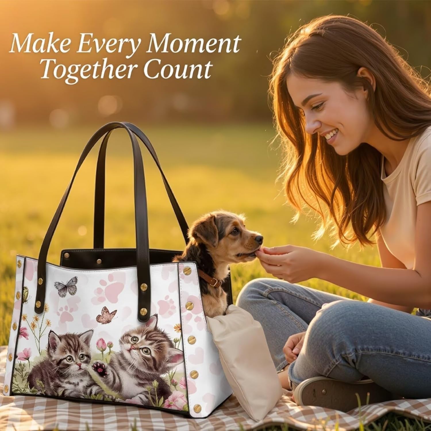 Cute Cat Dog Purse Carrier for Small Dogs Lightweight Dogs and Puppies Tote Bag Carrier Cat Rabbit Purse Small Animal Outdoor Function Handbag Gifts for Pet Lovers