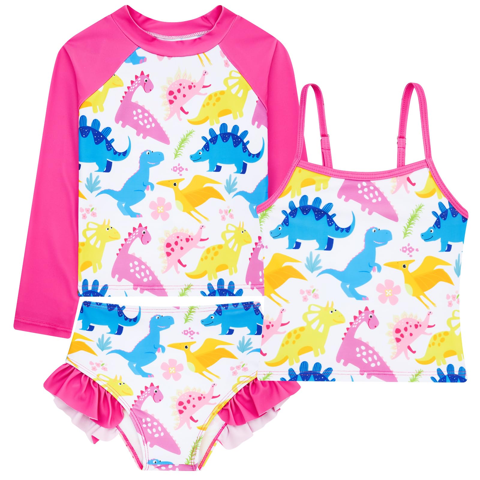Funnycokid Girls Swimsuit Tankini Rash Guard Set Bathing Suits 3-10 Years