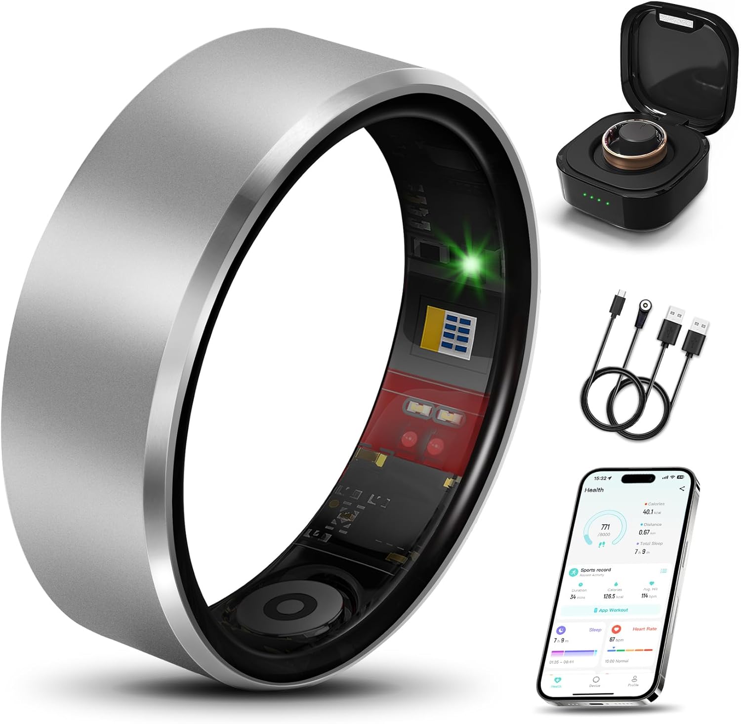 Smart Health Ring 2.0 for Women Men, Slim Scratch & Fingerprint Resistant Design,Efficient Chip Fitness Tracker, Monitors Heart, Blood Oxygen & Pressure, Sleep, Steps, Waterproof, iOS & Android, SV#11