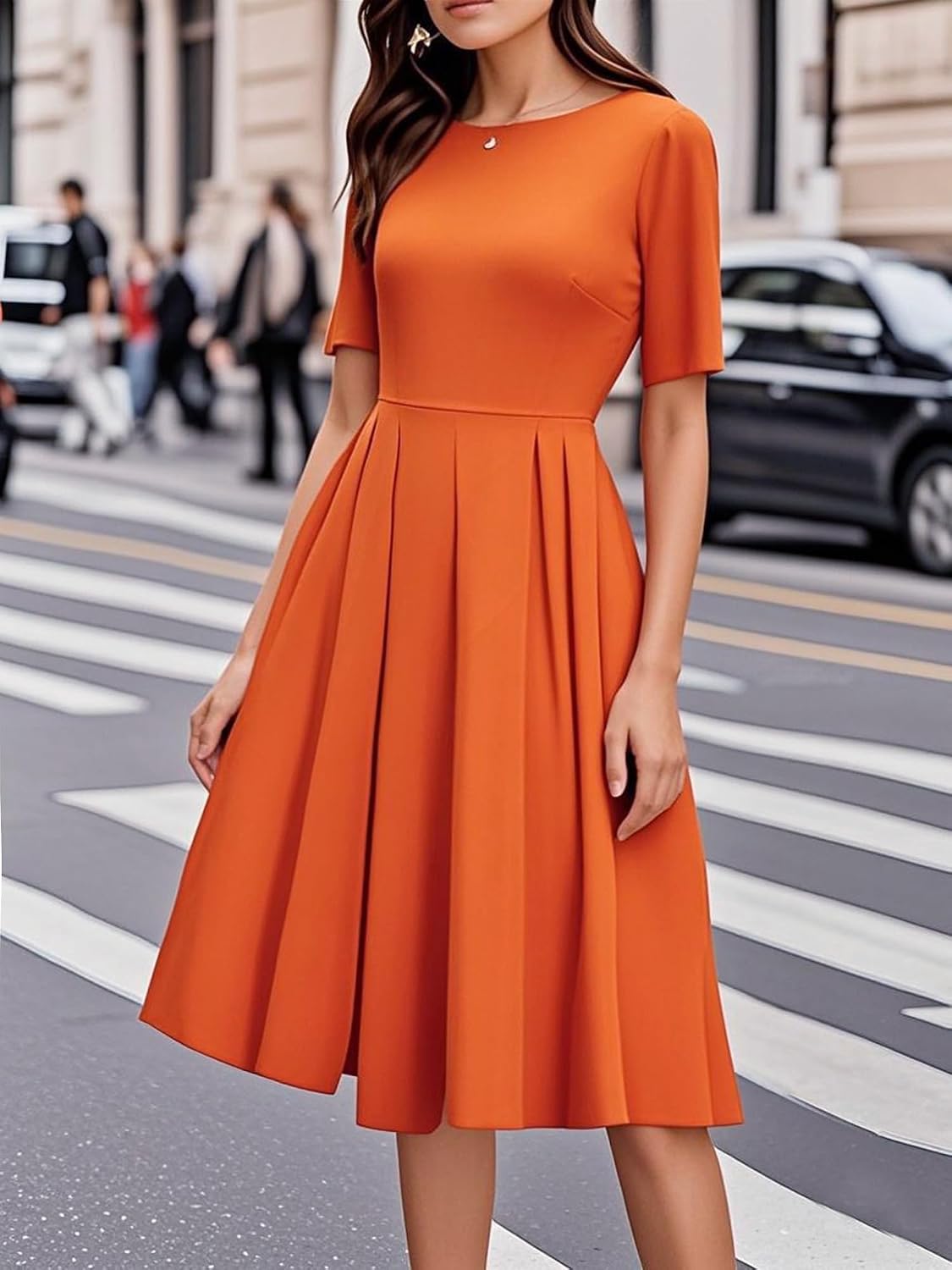 oxiuly Women's Vintage Patchwork Pockets Puffy Swing Casual Party Dress OX165 image 2