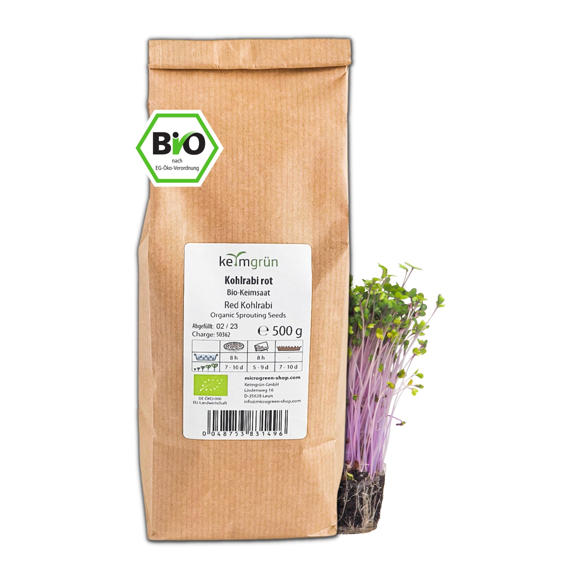 Keimgrün - Bio Kohlrabi Microgreen Samen - 500g Kohlrabi Saatgut - Kohlrabisamen - Regelmäßig überprüfte Keimfähigkeit - Microgreens