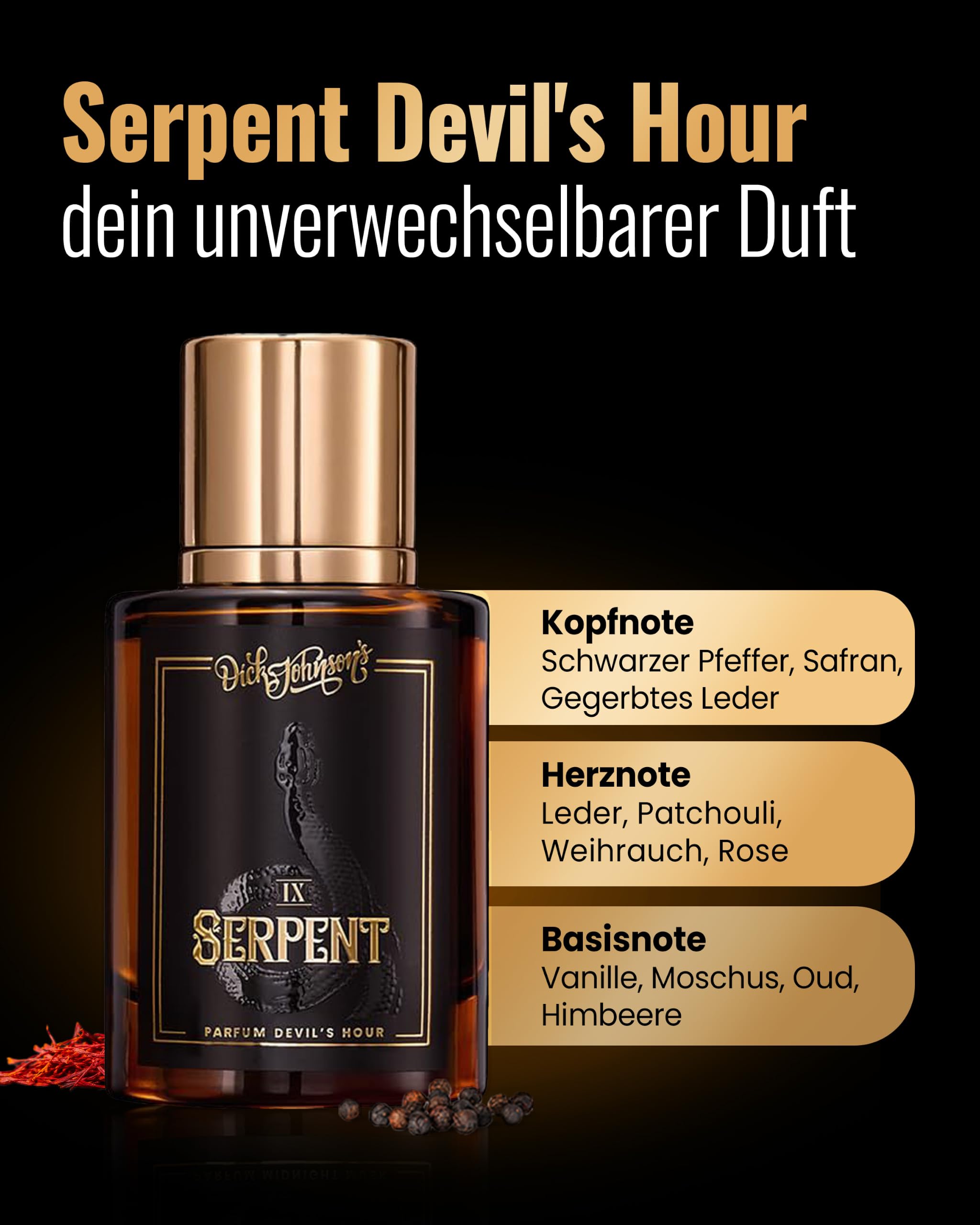 DICK JOHNSON Parfum Serpent Devil's Hour 50 ml – Exklusiver Herrenduft mit Oud, Moschus & Vanille – langanhaltendes Parfüm für Männer – maskulin, verwegen & tiefgründig – Bold Scent im edlen Flakon