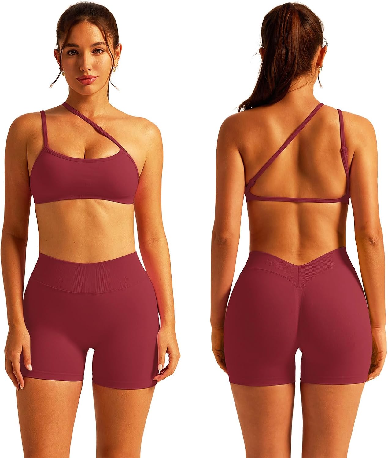 ABOCIW Womens Two Piece Workout Sets Strappy Sports Bra Matching High Waist Biker Shorts Gym Yoga Active Wear Outfits