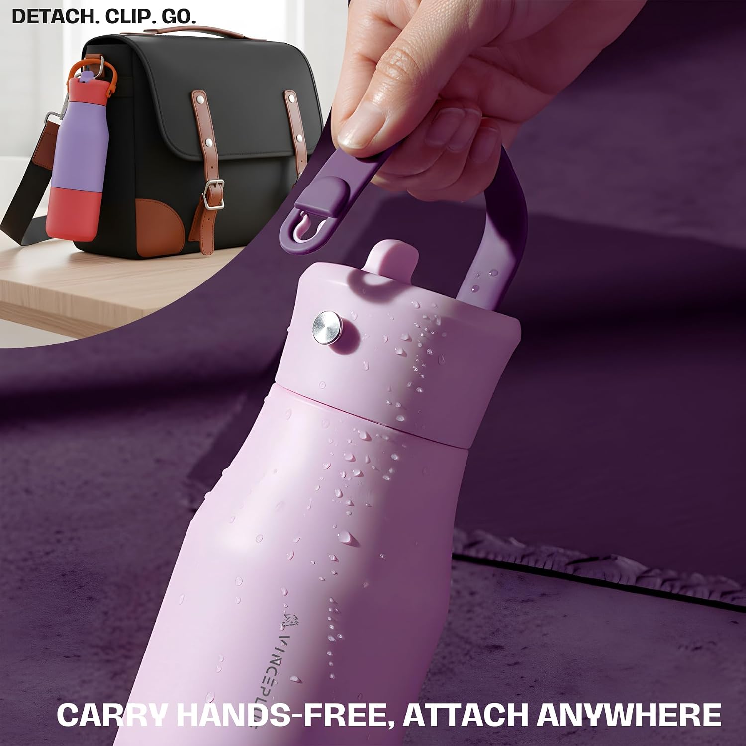 23oz Insulated Water Bottle for Sports: VINCEPLUS Stainless Steel Bottle with Straw Lid - Leak Proof, Cold for 24 Hours, Fits Car Cup Holder, BPA-Free for Travel Gym (Lavender, 23oz)