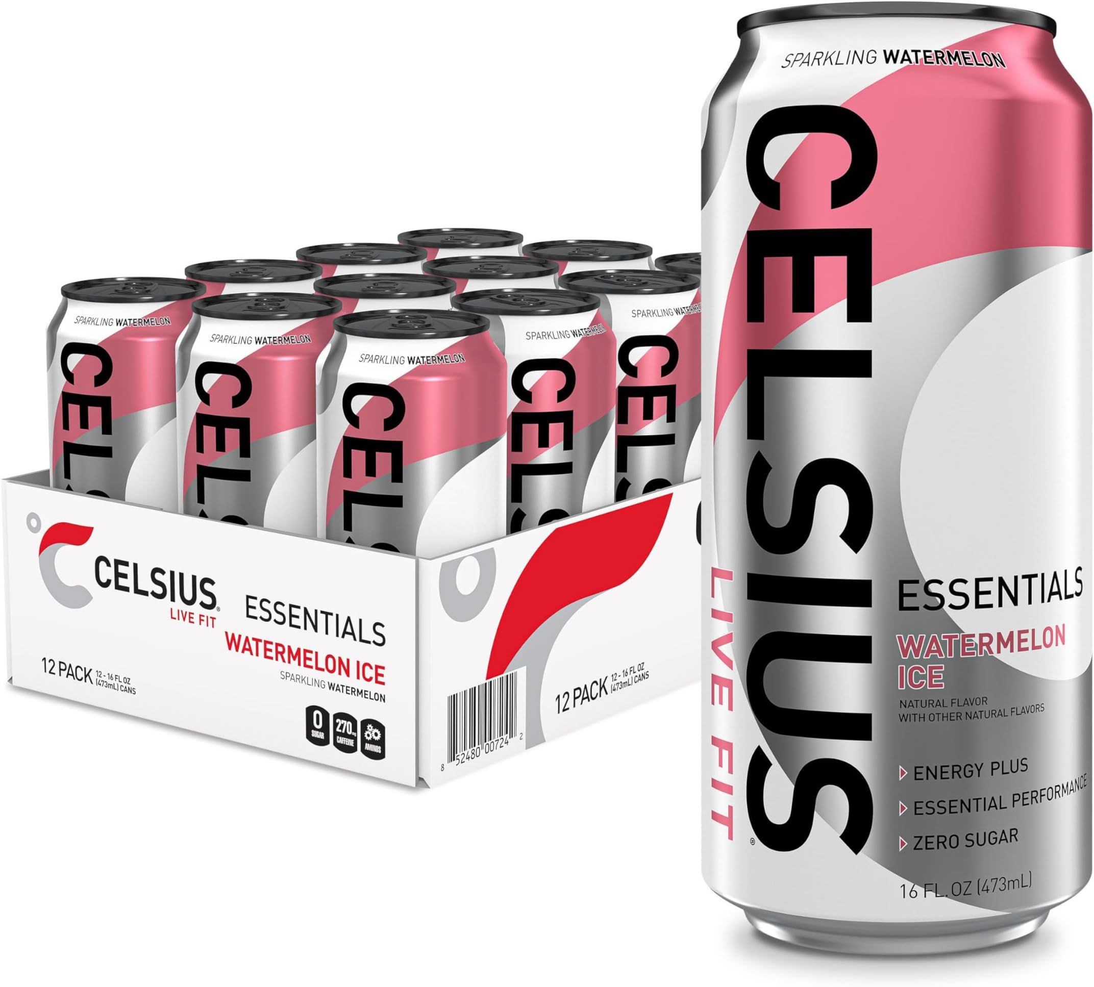 ESSENTIALS™ Sparkling Watermelon Ice, Sugar Free Performance Energy Drink, 16 Fl Oz (Pack of 12)