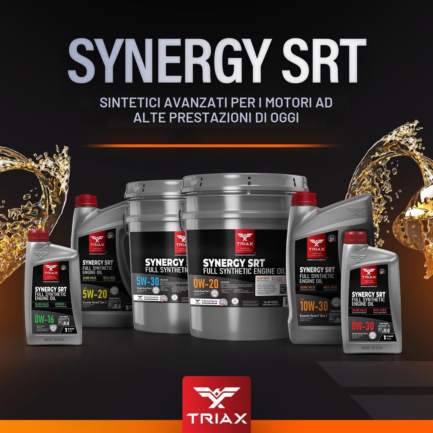 TRIAX Synergy SRT 10W-40 Olio Motore Sintetico Alto Chilometraggio - Per Auto e SUV Benzina - API SN - ILSAC GF-6A - ACEA A3/B4-4,73 L (5 Quarti)