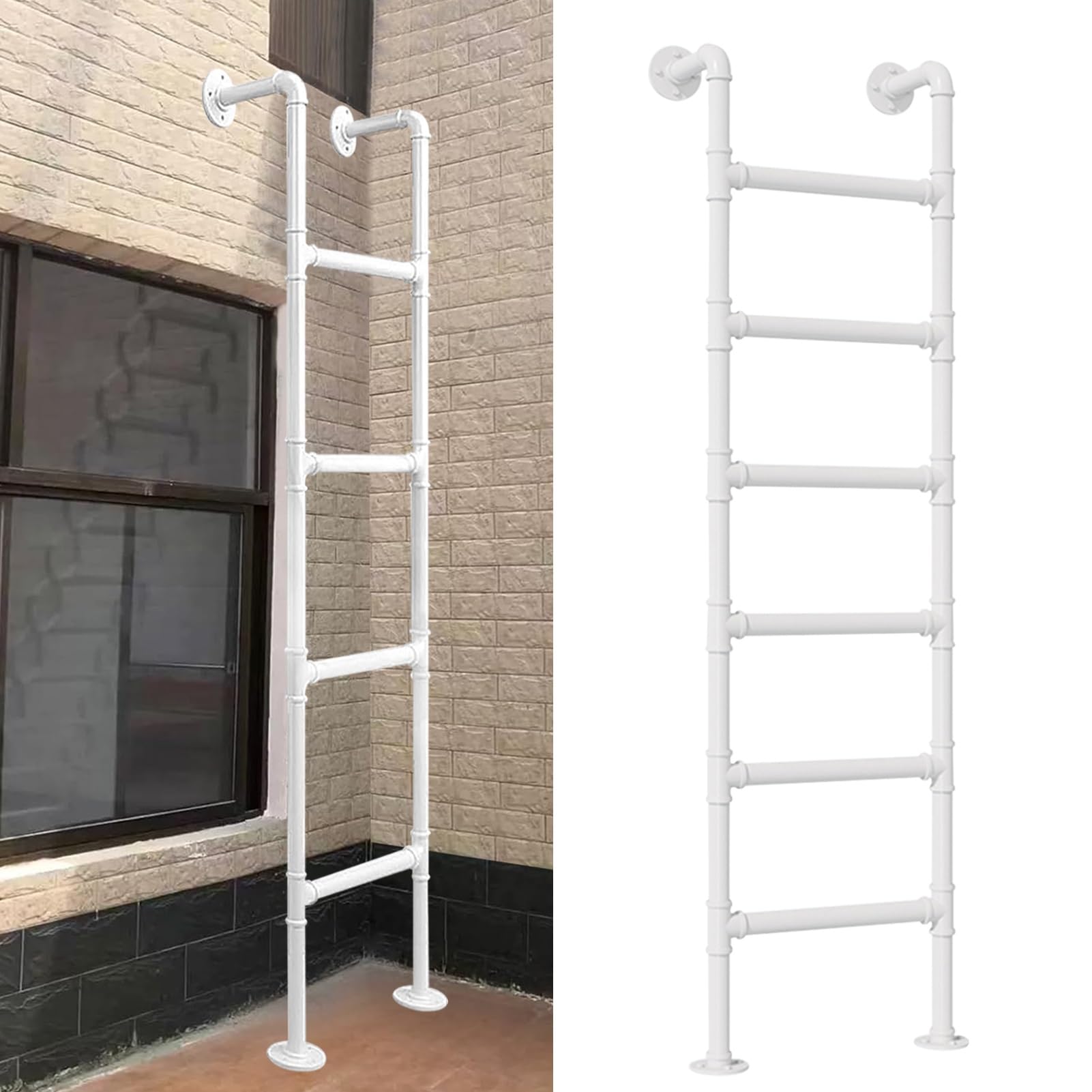 Scala di Emergenza per soffitta, per Letto a Castello, Bianca, Scala Dritta, Scala Industriale salvaspazio con Montaggio a Parete, Scala d'ingresso per finestre da seminterrato, per impieghi