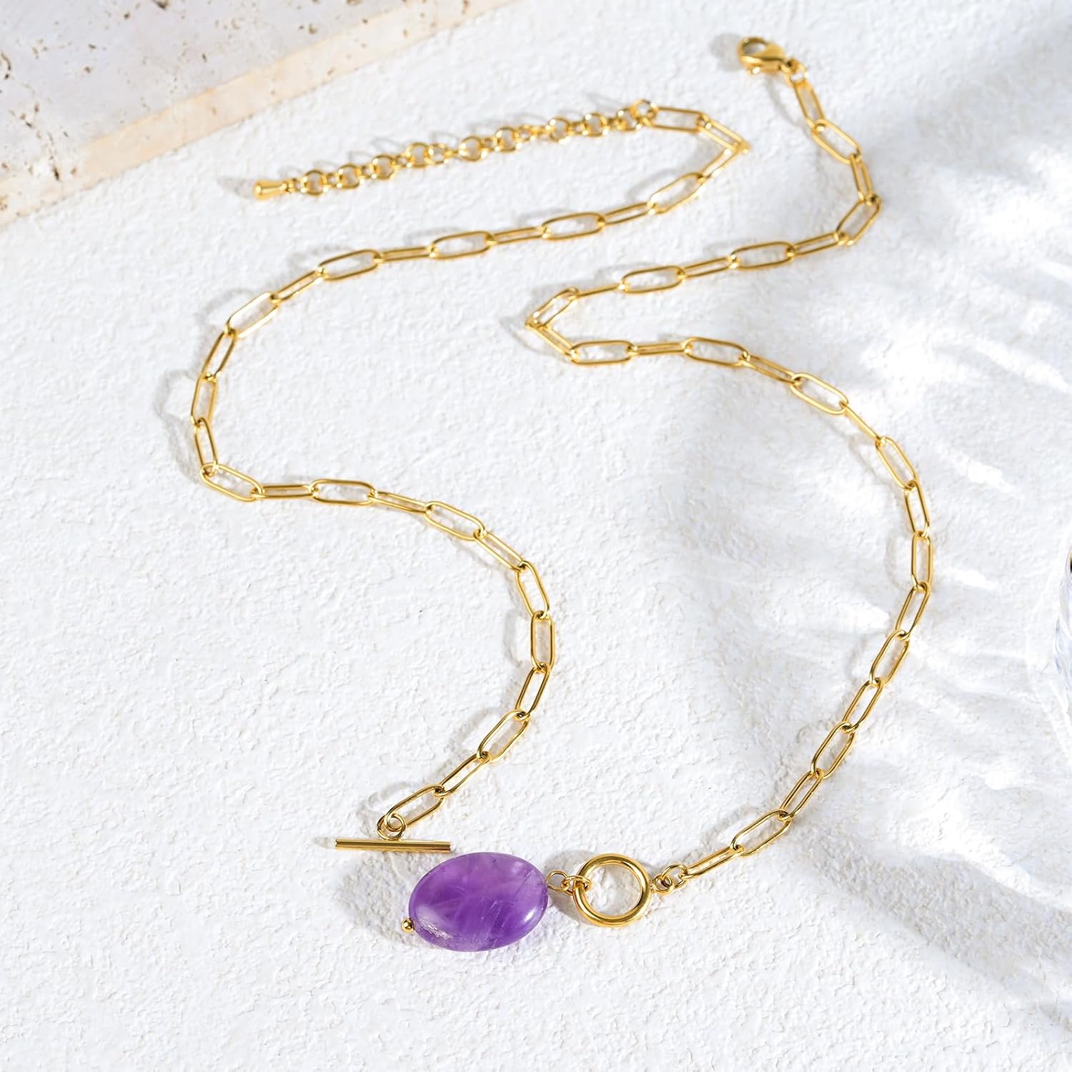 Pearl Gemstone Pendant Paperclip Toggle Necklace 18k Gold Plated Natural Pearl Stone Birthstone Chain Necklace Paperclip Jewelry Valentine's Day Gift for Women - Image 4