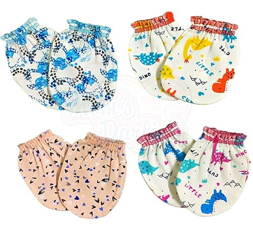 Moms Darling Newborn Baby Cotton Mittens Set/Gloves Set/Multicolor