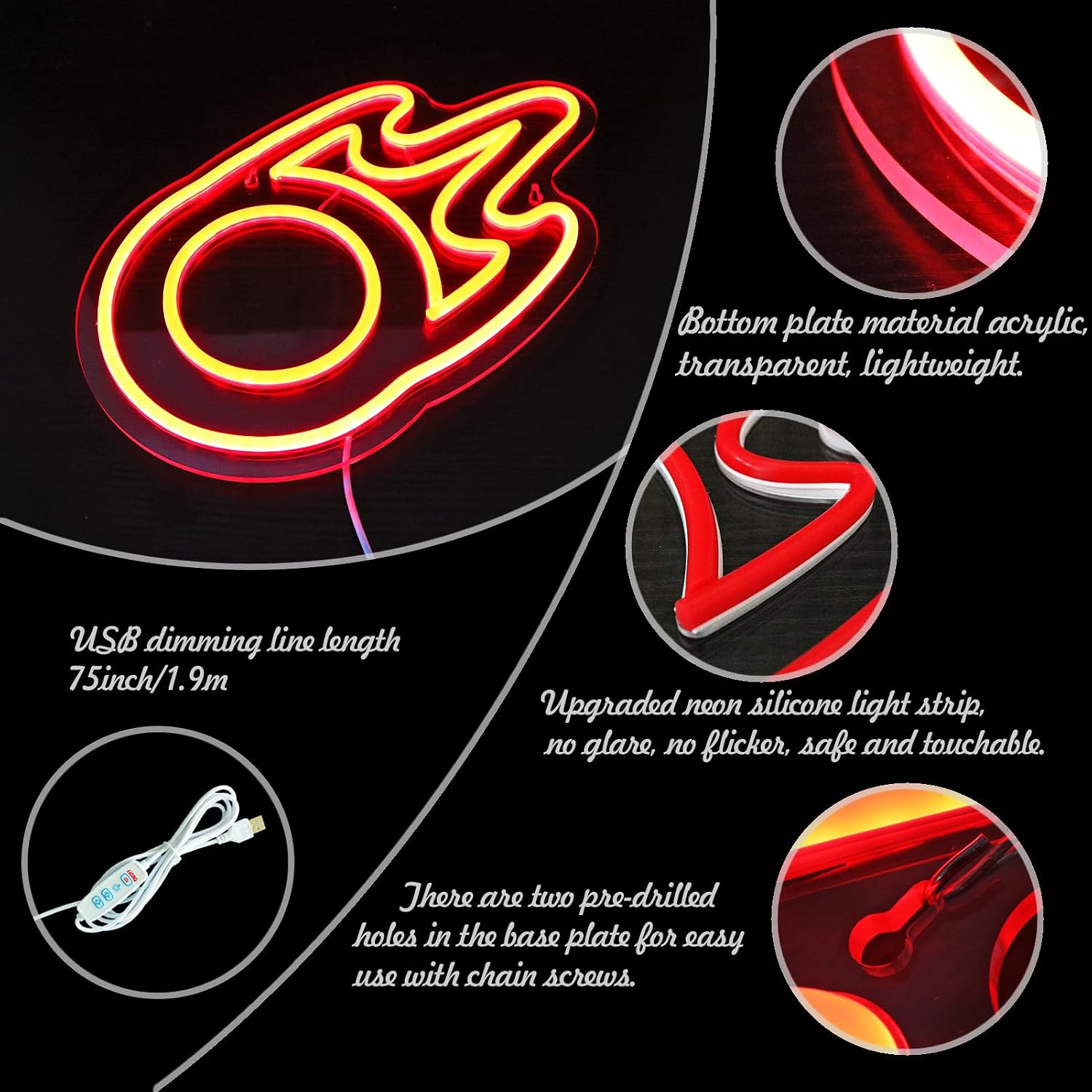 Gaming Black Mage Neon Sign for Wall Decor, LED Light for Bedroom, Game Room Decorations, Dimmable, 5V USB Powered, Red, 11.8" x 11.8"