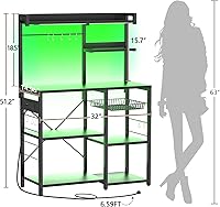 Vista 8 de Aheaplus - Estantería de cocina con toma de corriente y luces LED, soporte para microondas con cesta de alambre, mesa de isla para estación de café