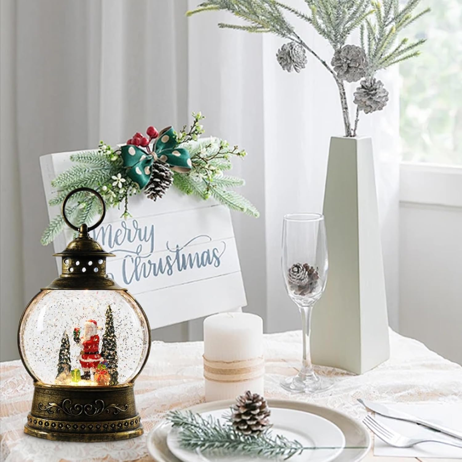 Christmas Snow Globes Light Up Santa Snow Globe with Handle & Music Battery/USB Powered Christmas Music Box for Home, Party, Gifts | Globes