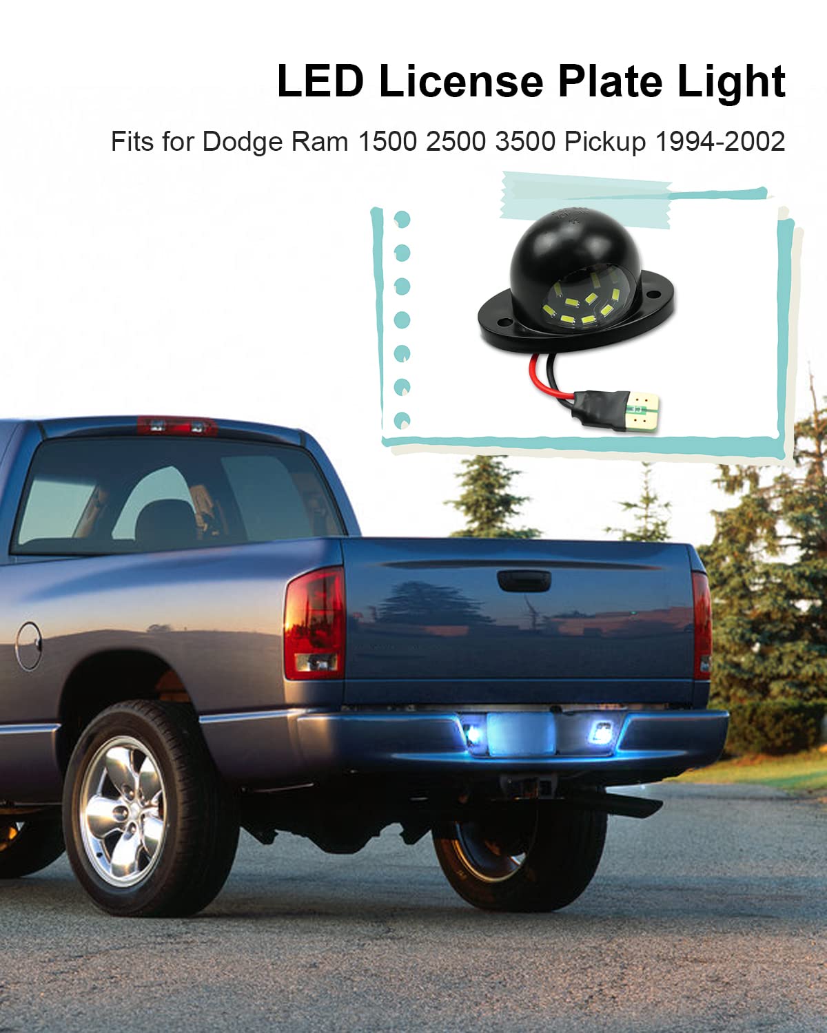 AUXITO LED License Plate Light Kit For 1994-2001 Dodge Ram 1500/2500/3500 – 6000K Clear
