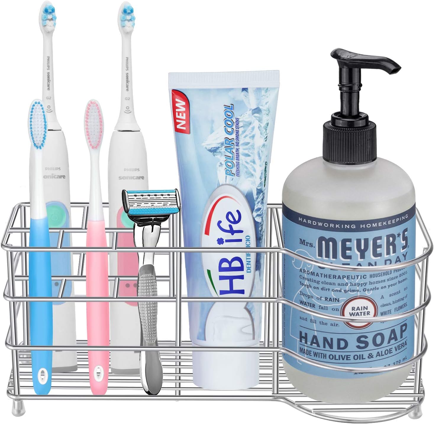 HBlife 7 Slots Toothbrush Holder, X-Large Stainless Steel Bathroom Decor, Silver Electric Toothbrush Holder for Bathroom, Bathroom Counter Organizer for Small Spaces : Beauty & Personal Care