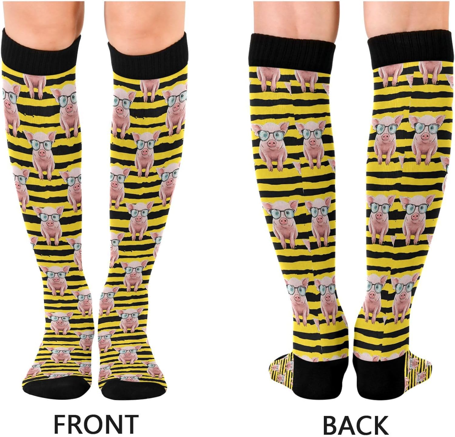 Wusikd Pig Yellow Compression Socks for Women and Men Circulation Long Socks for Athletic Running 2 - Image 2