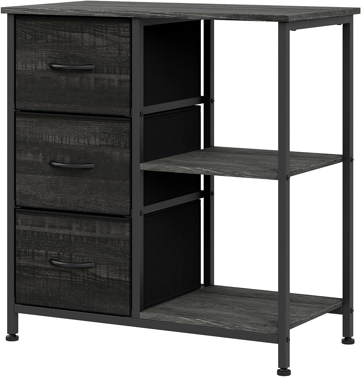 Garvee 3 Drawer File Cabinet, Printer Stand with 2 Open Storage Shelves, Fabric Filing Cabinet Under Desk Office Organizer for Home Office, Modern Storage Solution, Black