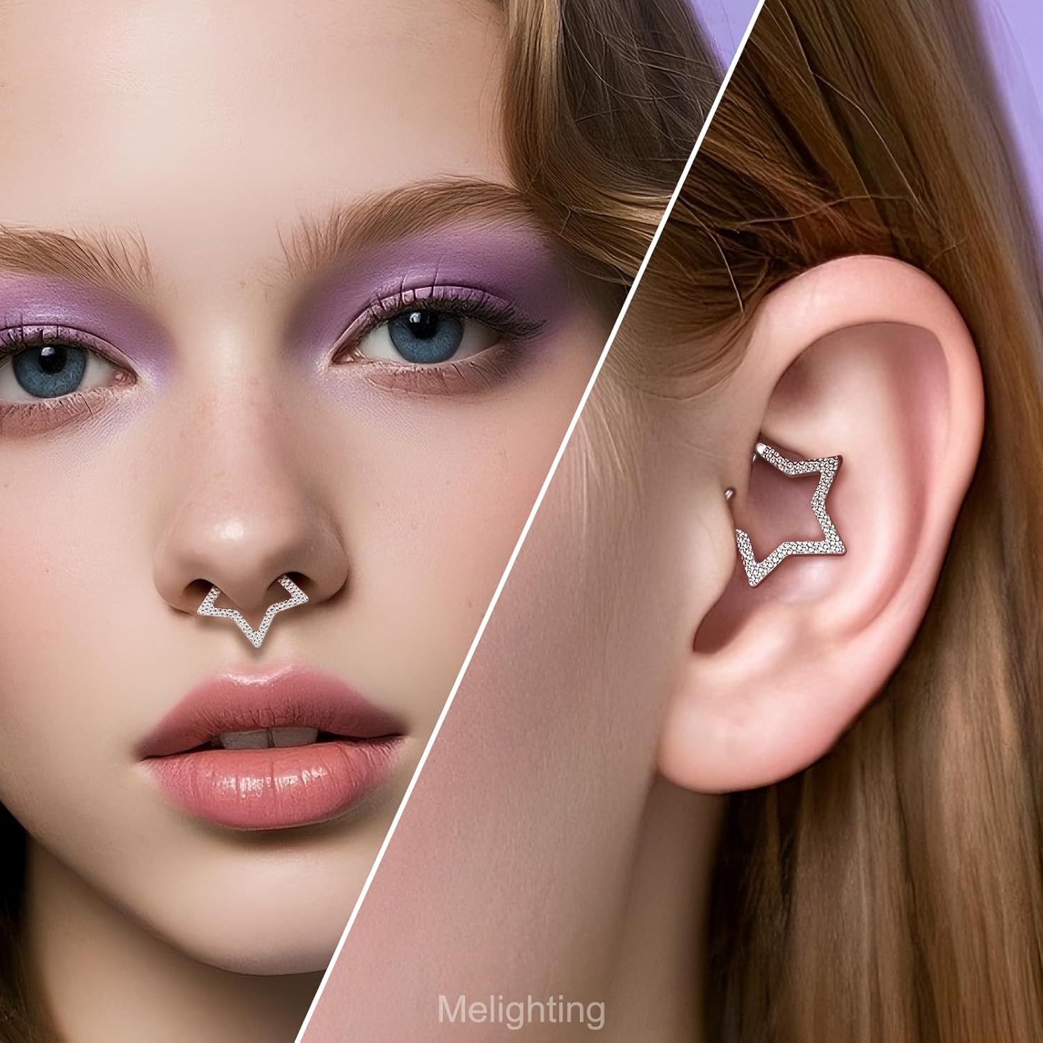 Melighting Star Septum Ring 16G 8mm Clicker with Hammered Five-Point Star Design, Surgical 316L Stainless Steel Nose and Daith Piercing Jewelry for Women and Men - Image 7