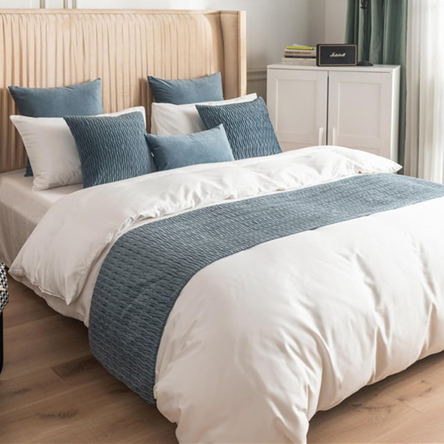 Quilted Bed Runners Solid Dutch Velvet Bed Scarves for Foot of Bed End Towel for Queen Bed Throws Bedding Scarf Protection Double Single King Size Bed for Bedroom Hotel King(Color:Blue,Size:45*180cm)