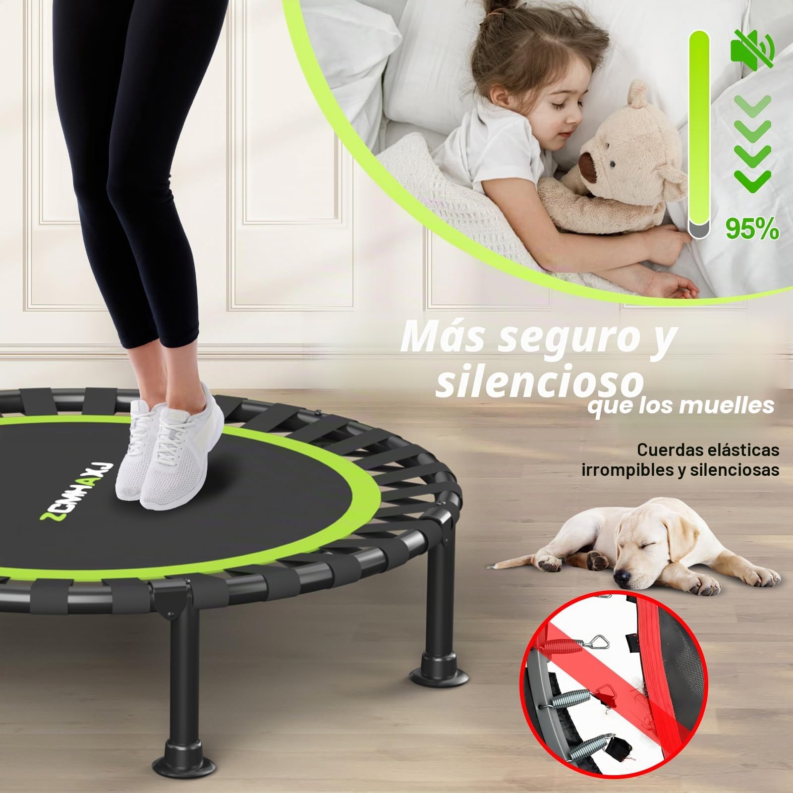 ZCMHAXJ Mini trampolín plegable, 40 pulgadas/48 pulgadas, trampolín de rebote para adultos, capacidad de 440 libras, trampolín de ejercicio en interiores, trampolín de entrenamiento de fitness para