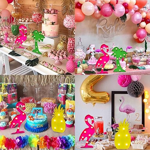 Miniatura 8 de AceList Suministros para fiestas tropicales de Luau, flamencos, palmeras y piña, flamencos, letrero de luz para decoración de fiesta temática