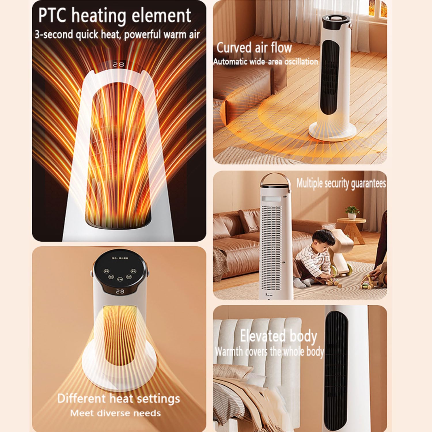 Stufetta Elettrica da Bagno Termoventilatore con 3Modalità Termostato Protezione da Surriscaldamento e Ribaltamento Riscaldatori elettrici Portatili per Interni e Camera da Letto