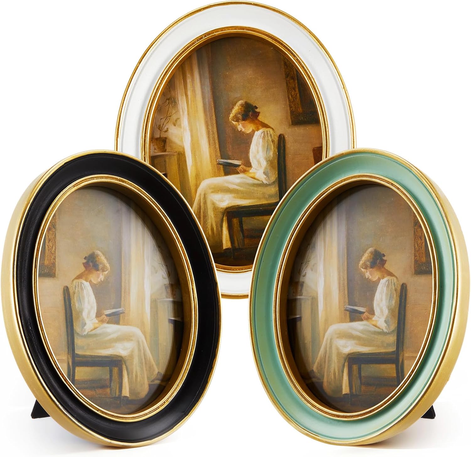 Novabright 3 Pack 5x7 Inch Vintage Picture Gold Oval Frame Set, Elegant Antique Photo Frames with Real Glass Front, Photo Display for Wall Hanging or Tabletop, Gift Ideas, Multicolour