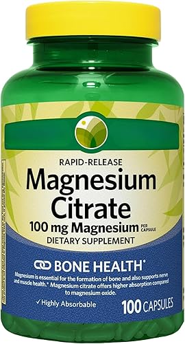 KP+ Spring Valley Magnesio Citrato de magnesio 100 mg Apoyo a la salud ósea y muscular Cápsulas de liberación rápida 100 unidades Suplemento