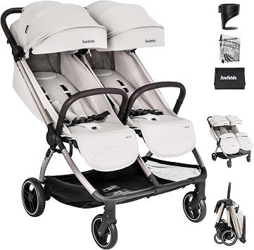 Jovikids Ayla Twins Double Pushchair, One-Hand Fold, Shock-Absorbing
