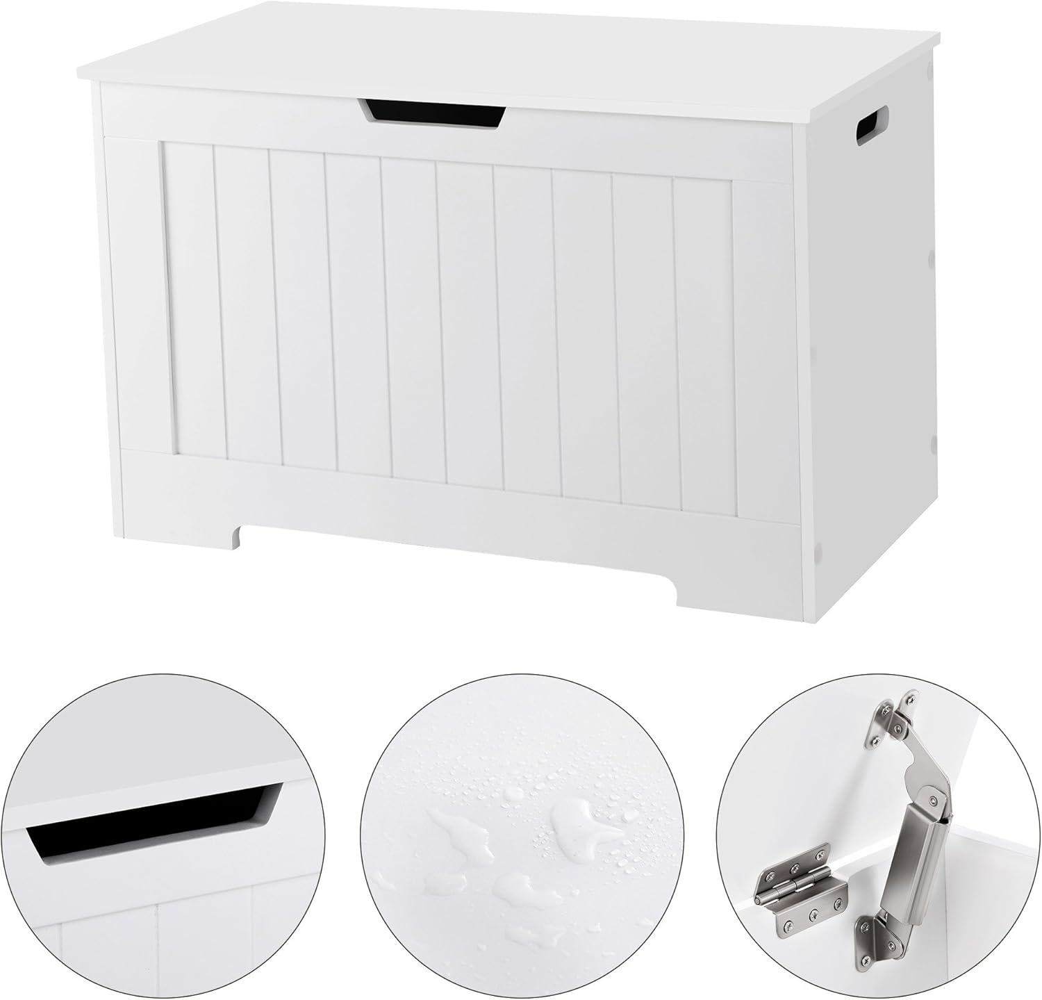 Super Big Clearance! VASAGLE Lift-Top Storage Chest, Entryway Bench with 2 Safety Hinges, Wooden Toy Box, White ULHS11WT